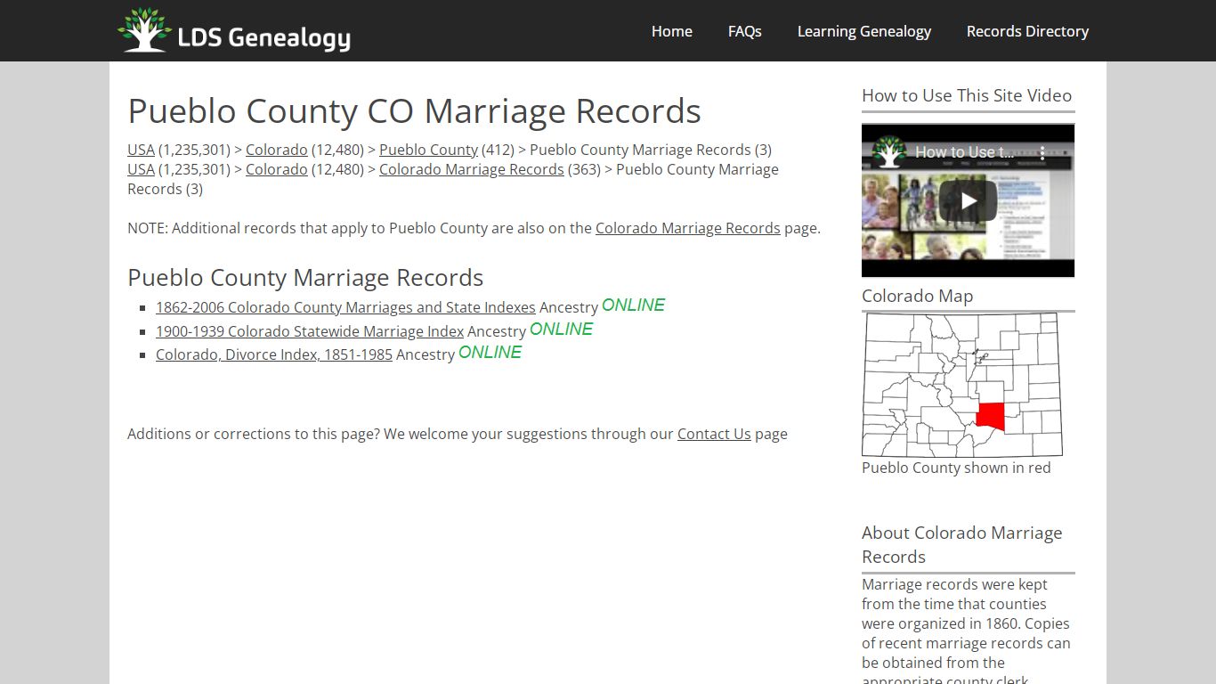 Pueblo County CO Marriage Records - ldsgenealogy.com